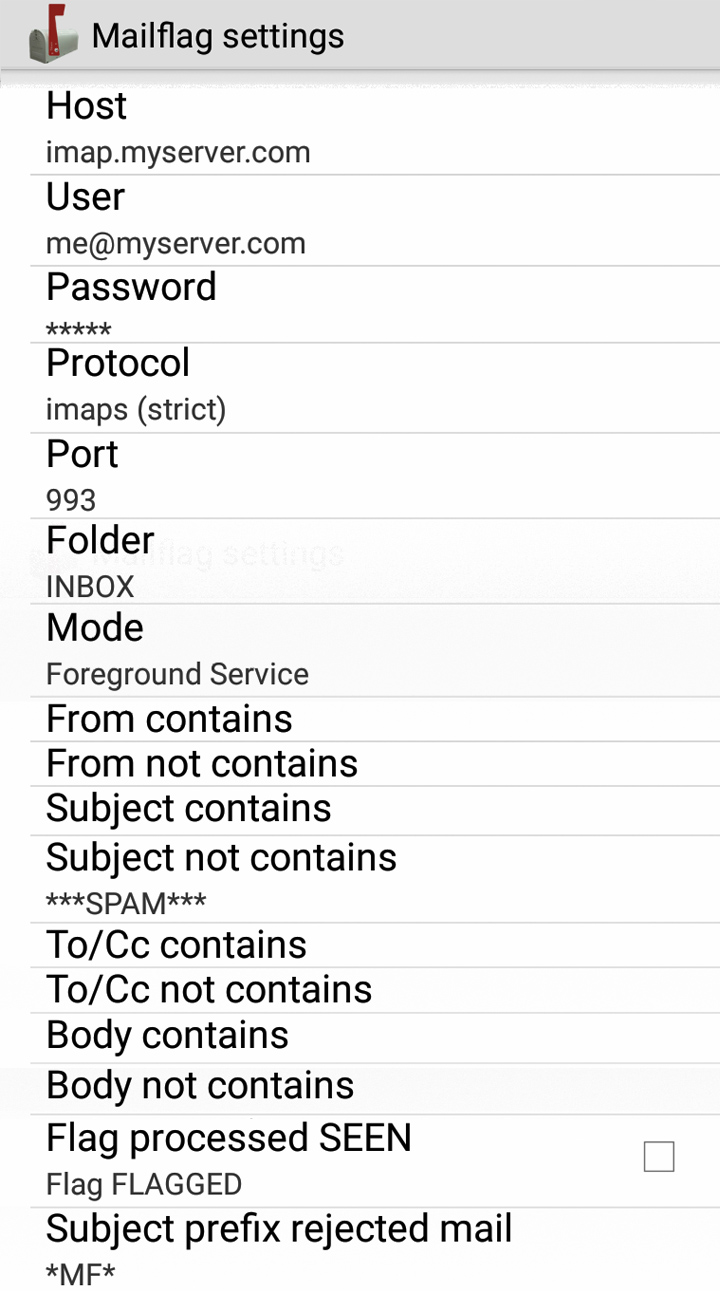 Mailflag settings